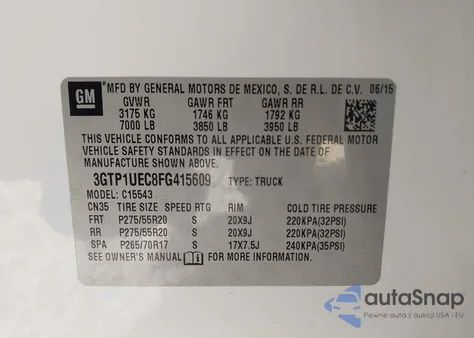 2015 GMC Sierra 1500 Sle из США, поврежденный, VIN 3GTP1UEC8FG415609